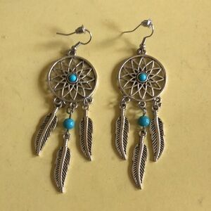 Silver and Turquoise Dreamcatcher Earrings